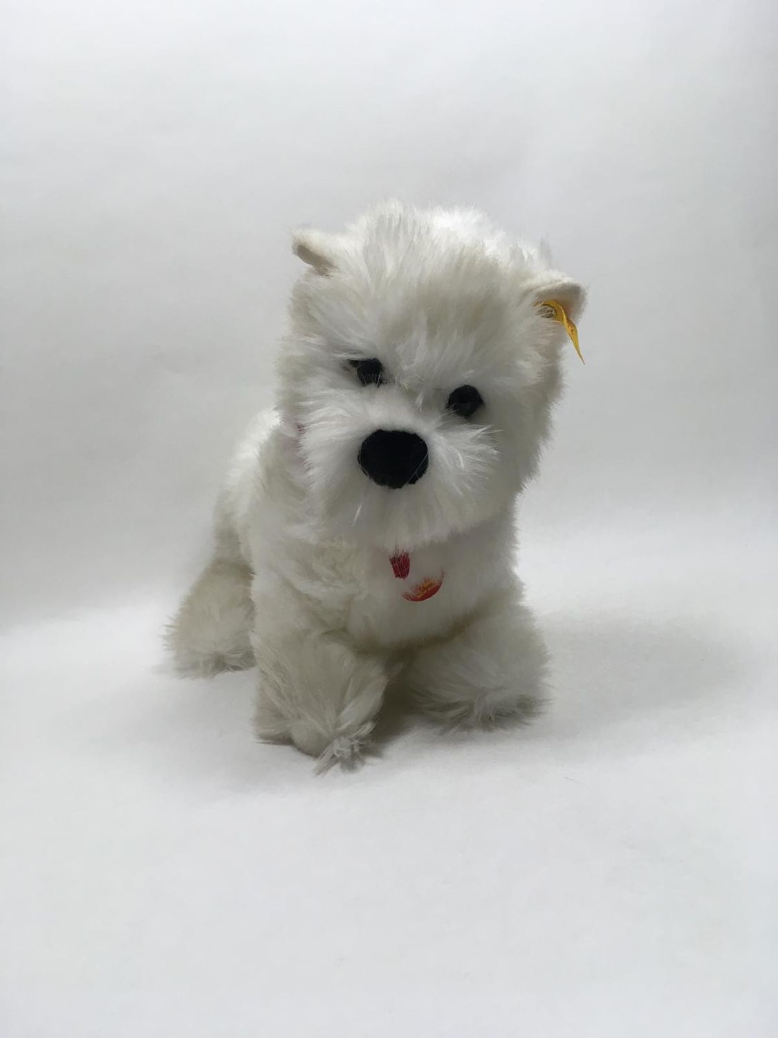 Steiff Tommi West Highland Terrier Hund aus der Cesar Werbung 079542 mit Knopf, Fahne und Brustschild stehend 44 cm Mega Sammlerstück Neuwertig mit Etikett