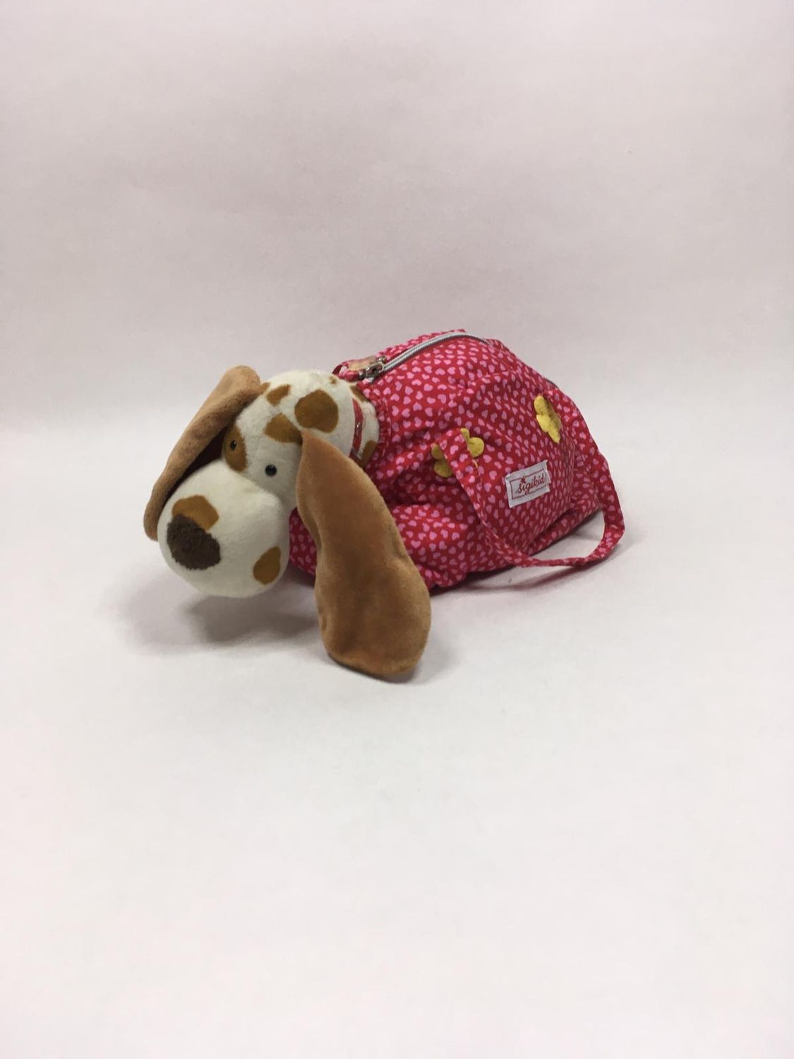 Hund in Tasche / Körbchen Sigikid liegend 35 cm Rarität und Sammlerstück