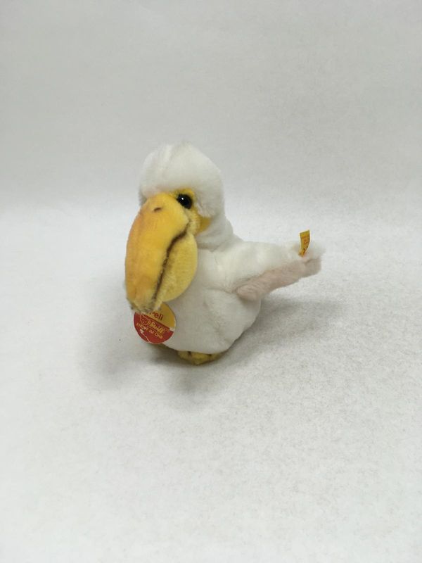 Steiff Vogel Pelikan Peli 2565/14 mit Knopf, Fahne und Brustschild stehend 20 cm Mega Rarität und Sammlerstück