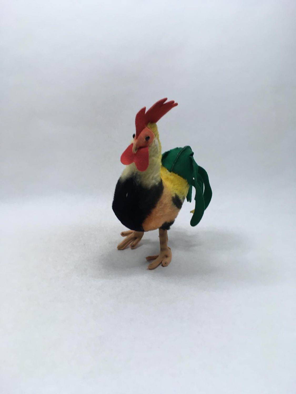 Steiff Hahn 1328.07 mit Knopf und Fahne stehend 30 cm Vintage Sammlerstück