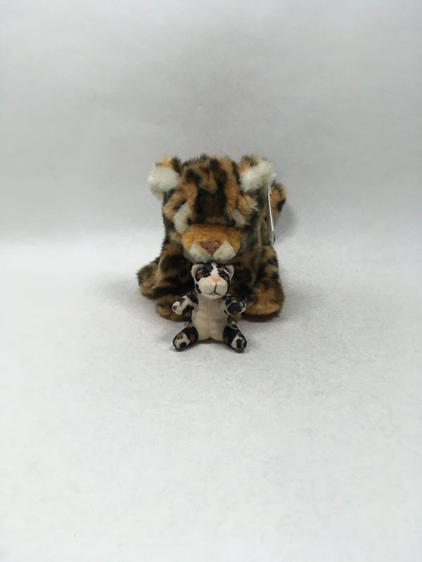 Leopard / Gepard mit Baby Morgenroth stehend 37 cm sehr selten Neuwertig mit Etikett