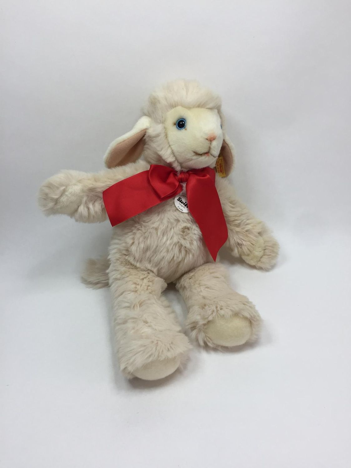 Steiff Linda Schlenkerlamm 123078 mit Knopf, Fahne und Brustschild stehend 48 cm Rarität und Sammlerstück