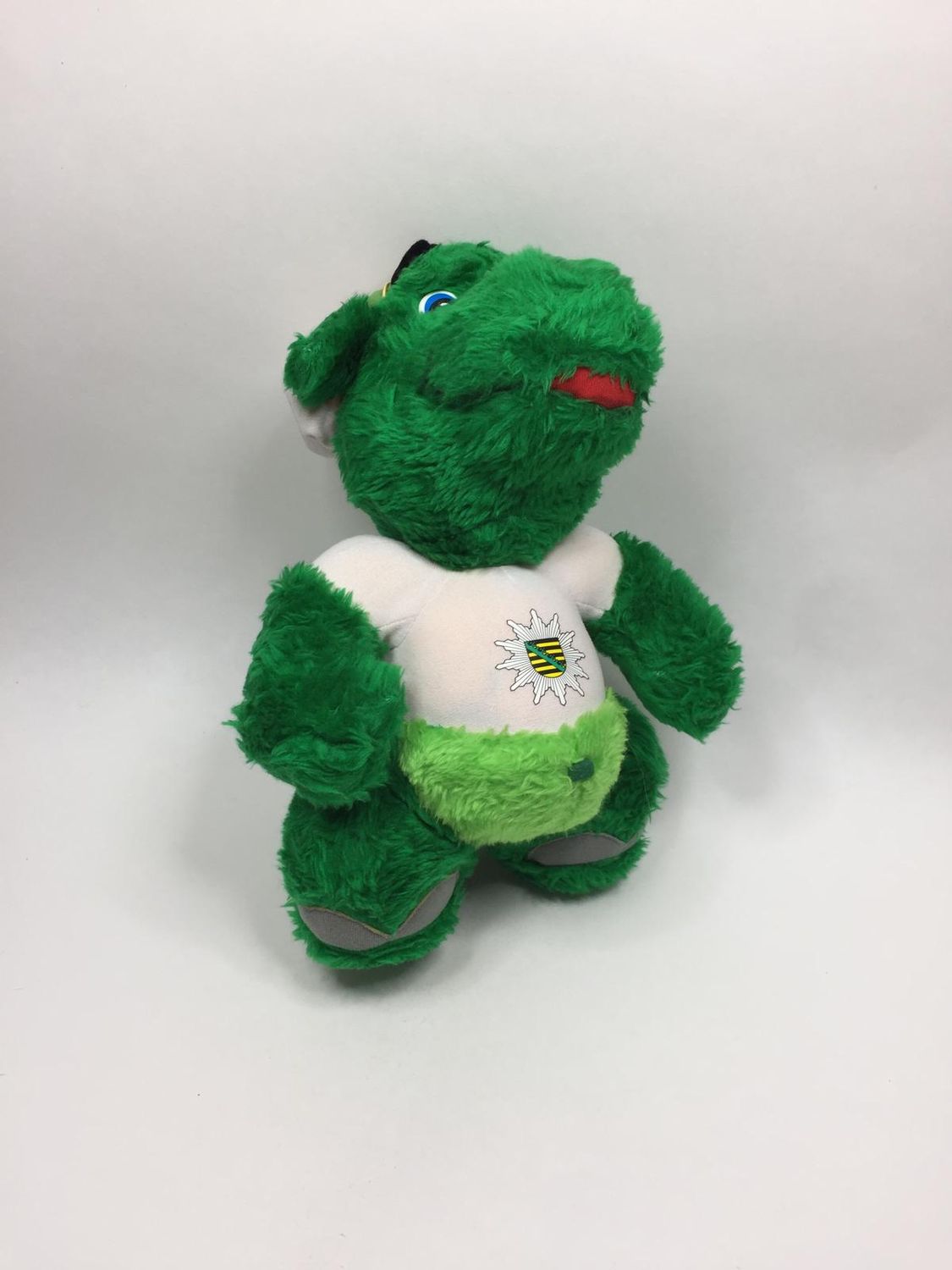 Dinosaurier Sonni "Poldi" Polizeidinosaurier und Kinderpolizist der Polizei Sachsen stehend 35 cm Mega Sammlerstück