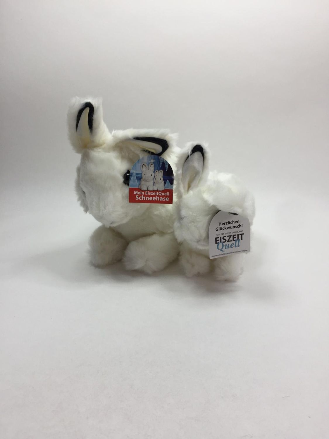 Hase Schneehase mit Baby Eiszeit Quell sitzend 33 cm Neuwertig mit Etikett
