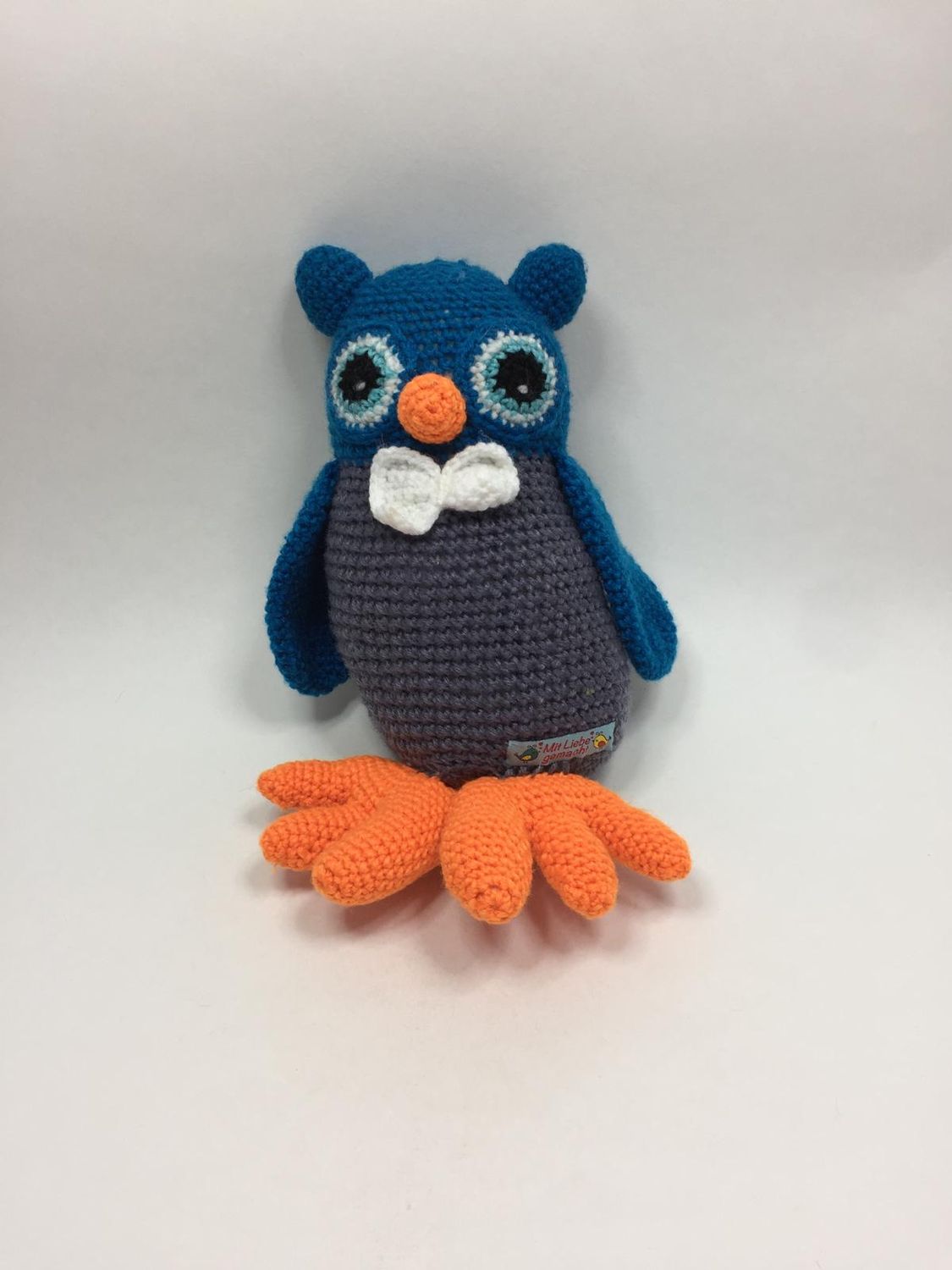 Eule Handarbeit Knuffel stehend 25 cm Unikat