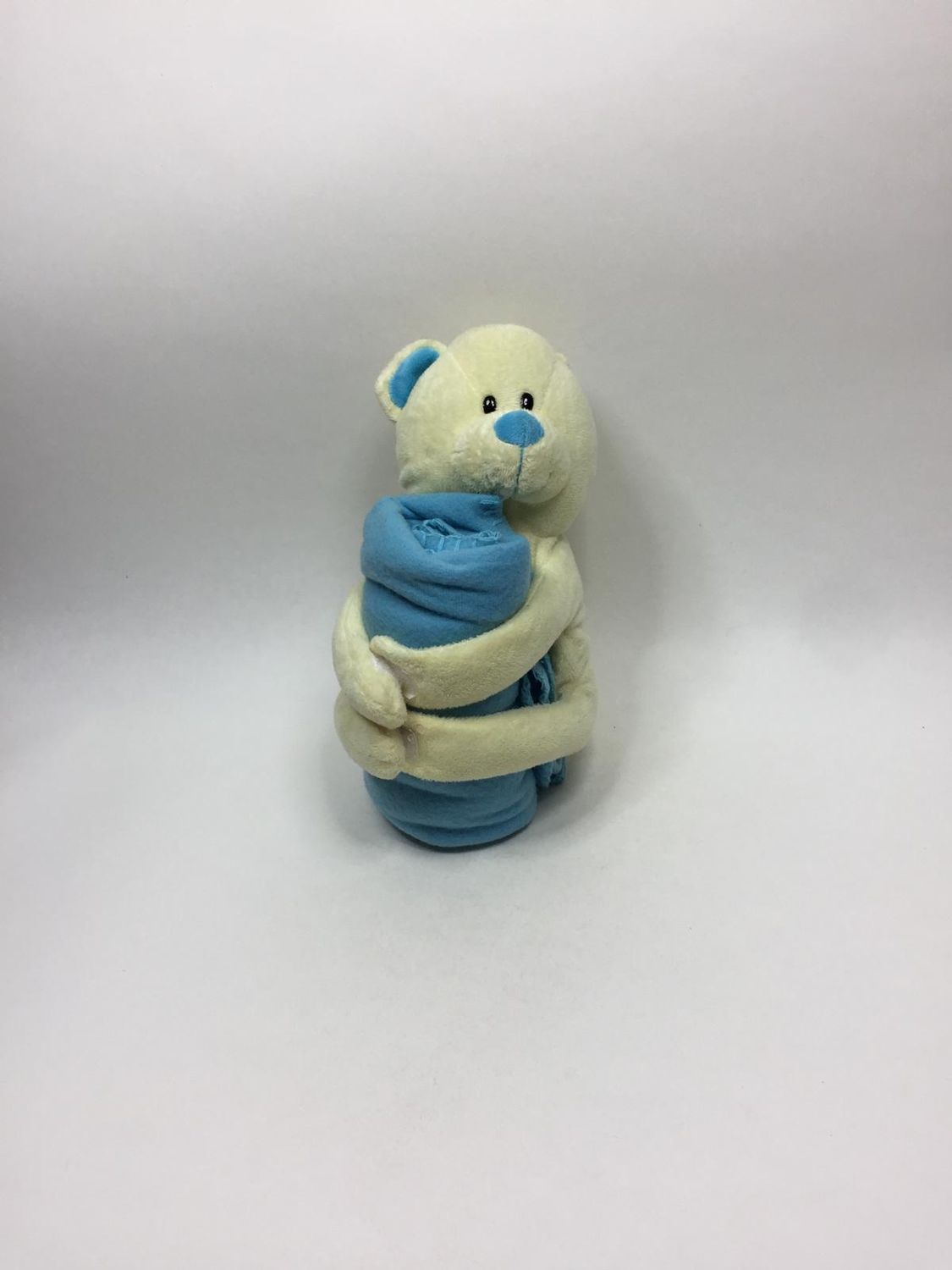 Teddy mit Decke Knuffel sitzend 28 cm selten