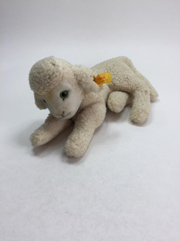Steiff Lamm Lamby 073151 mit Knopf und Fahne liegend 38 cm Mega Rarität Vintage