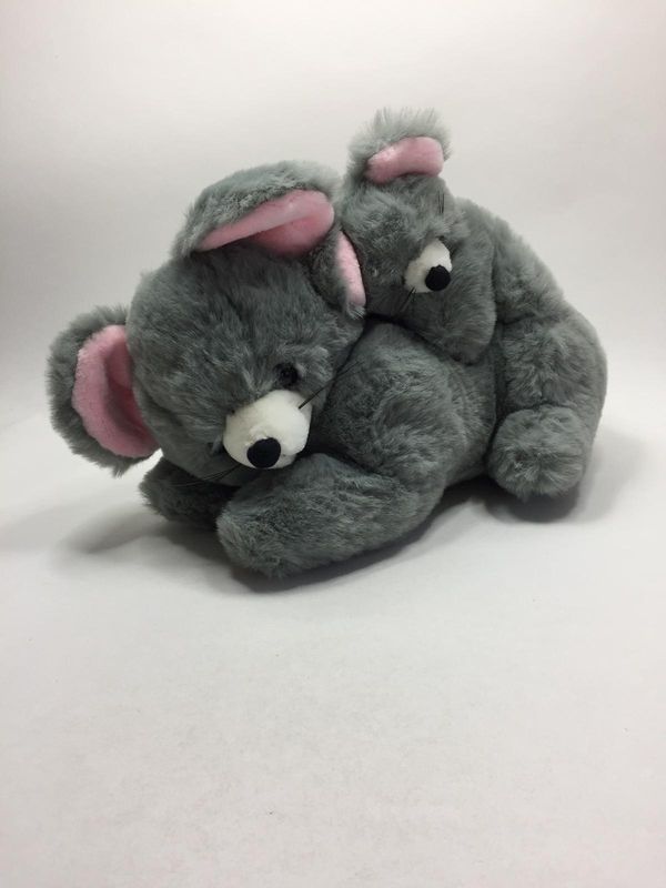 Maus mit Baby Uni-Toys XL liegend 35 cm Rarität