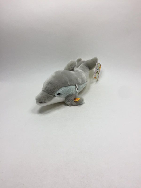 Steiff Delfin Cappy 063183 mit Knopf, Fahne und Brustschild liegend 35 cm Neuwertig mit Etikett