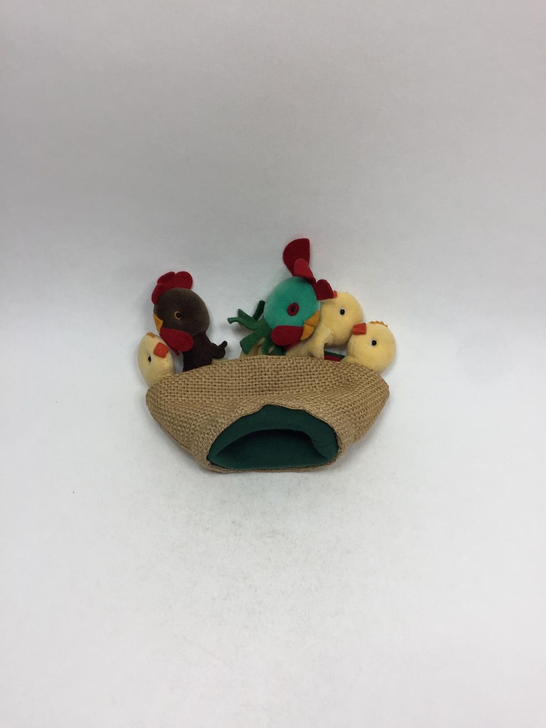 Huhn Hahn Küken im Korb Fingerpuppe Knuffel stehend 18 cm Mega Rarität