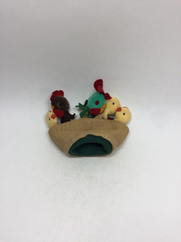 Huhn Hahn Küken im Korb Fingerpuppe Knuffel stehend 18 cm Mega Rarität