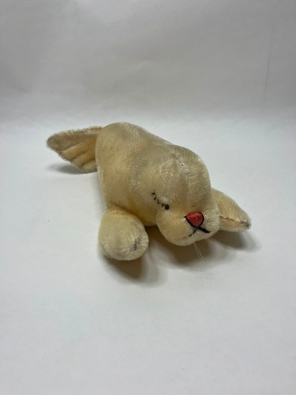 Robbe Knuffel vermutlich Steiff liegend 40 cm Vintage Sammlerstück