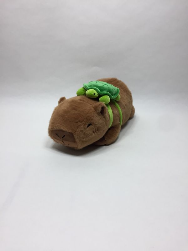Schwein Wasserschwein Capybara mit Schildkrötenrucksack Knuffel XL liegend 38 cm Sammlerstück