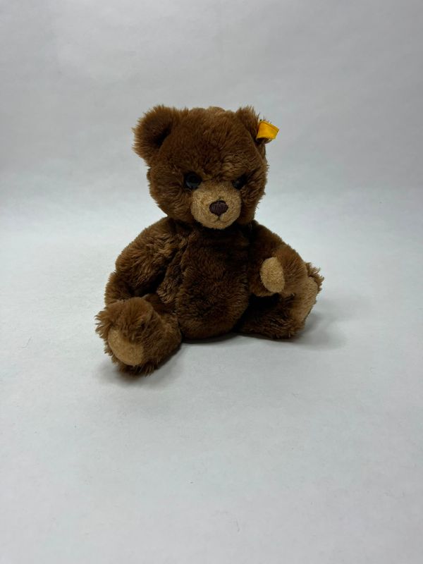 Steiff Teddy Petsy mit Knopf und Fahne ( nicht lesbar ) stehend 28 cm Sammlerstück