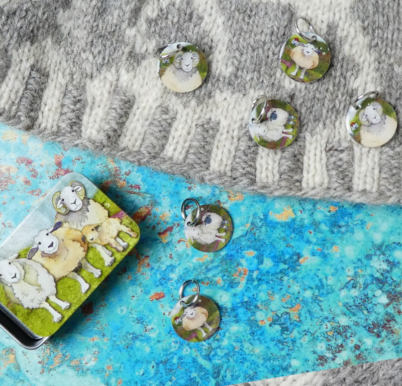 Felted Sheep - Stitch Markers or Progress Keepers in a Pocket Tin - Set of 6