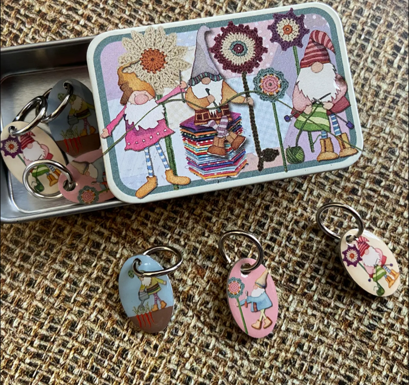 Crafting Gnomes - Stitch Markers or Progress Keepers in a Pocket Tin - Set of 6