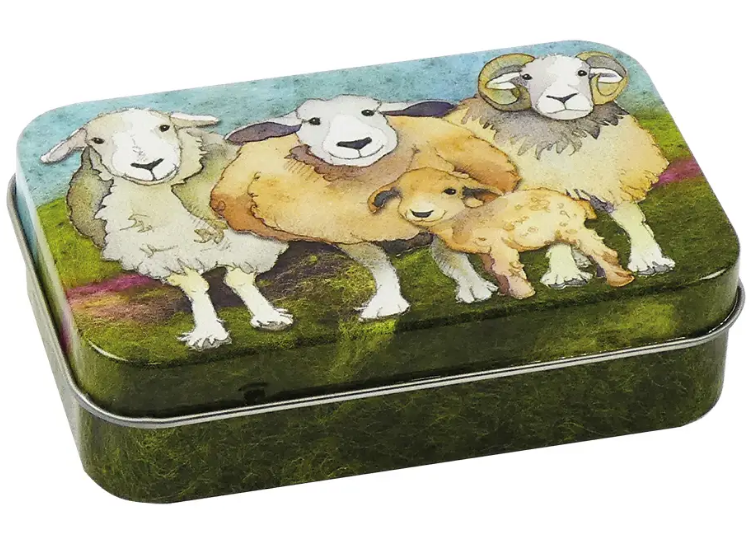 Felted Sheep Rectangular Tin - Hinged Lid