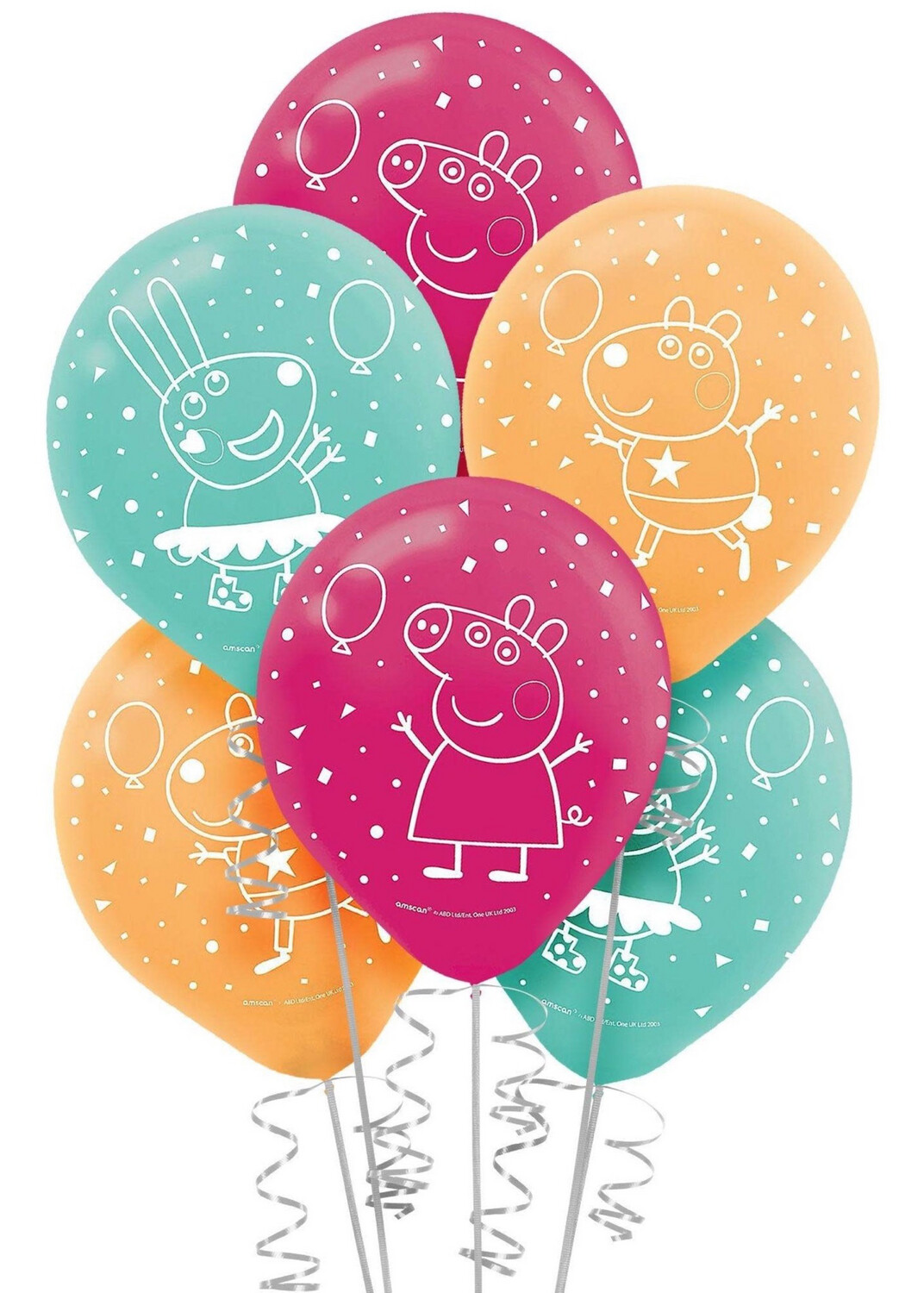 6ct, 12in, Peppa Pig Confetti Party Balloons 12in Latex Balloons WITH HELIUM