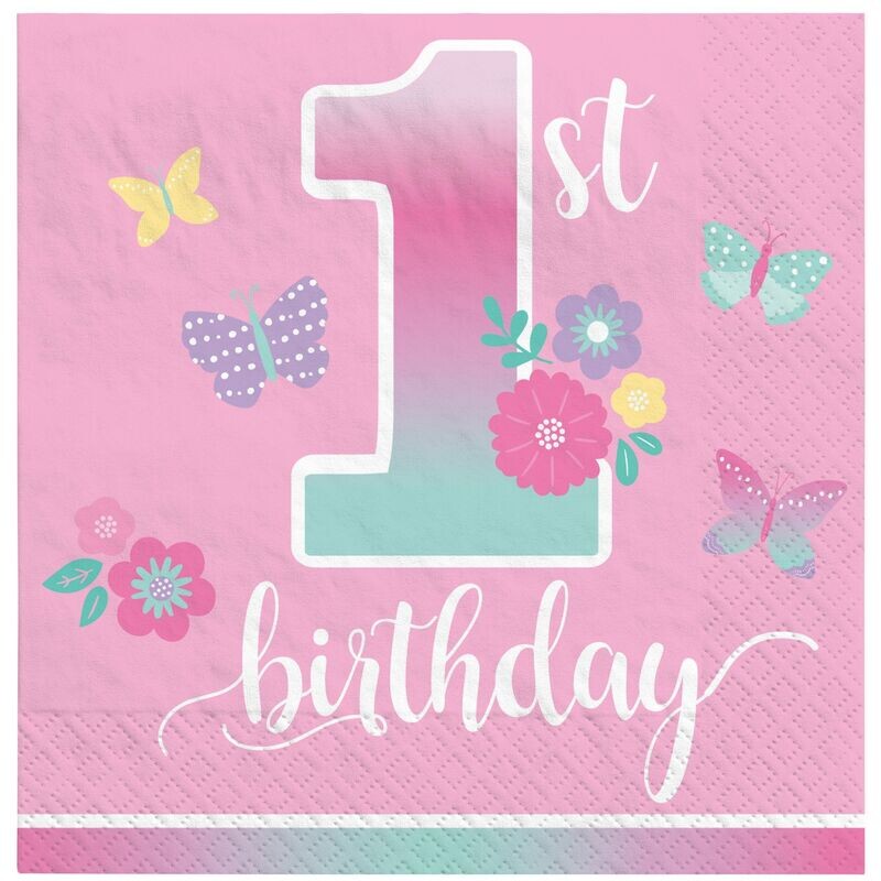 Butterfly Garden 1st Birthday Luncheon Napkins