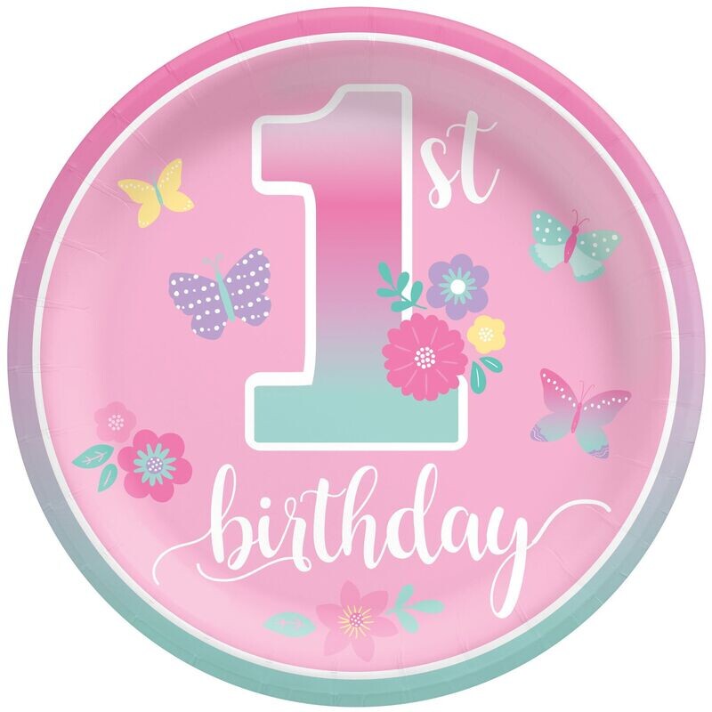 Butterfly Garden 1st Birthday 6 3/4&quot; Plates
