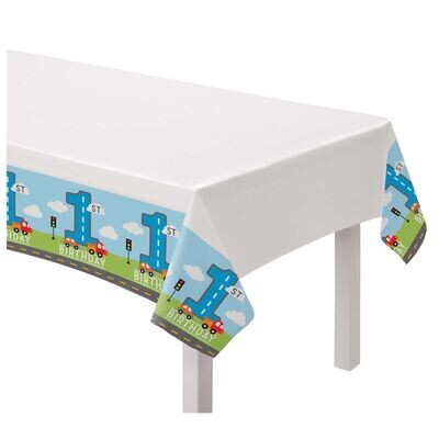 On the Road 1st Birthday Plastic Table Cover