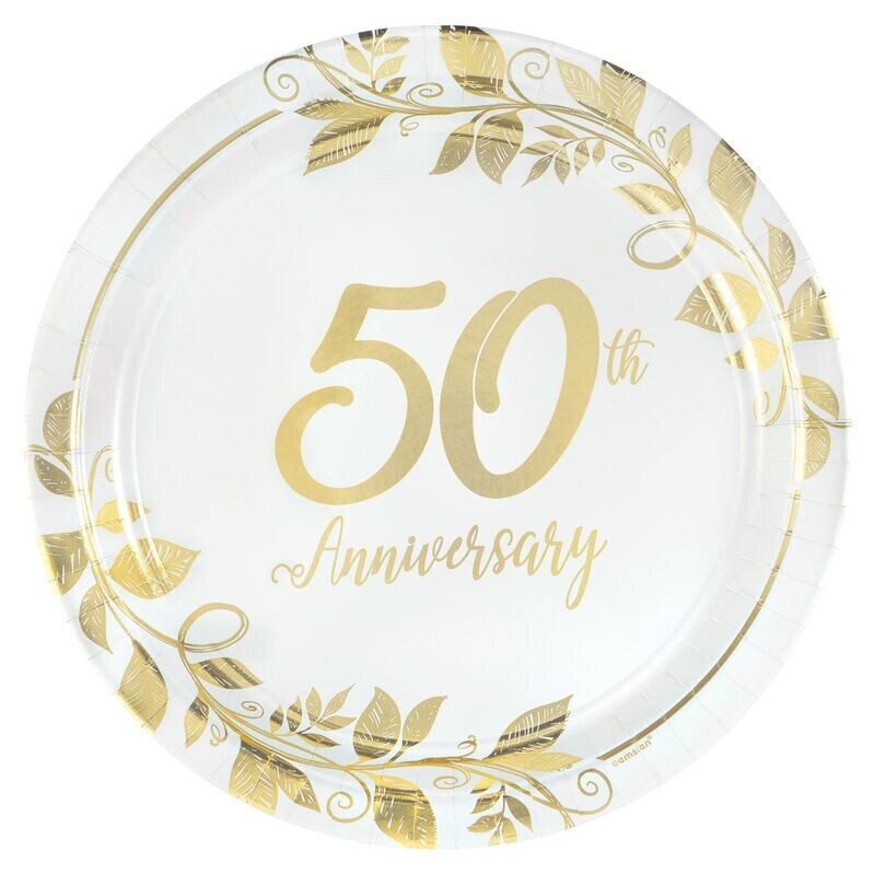 Happy 50th Anniversary 7&quot; Round Metallic Plates