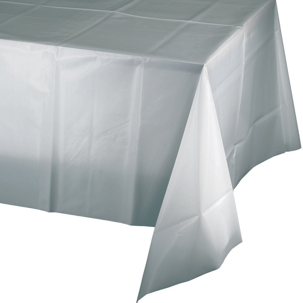 SHIMMERING SILVER SQUARE LPLASTIC TABLE COVER