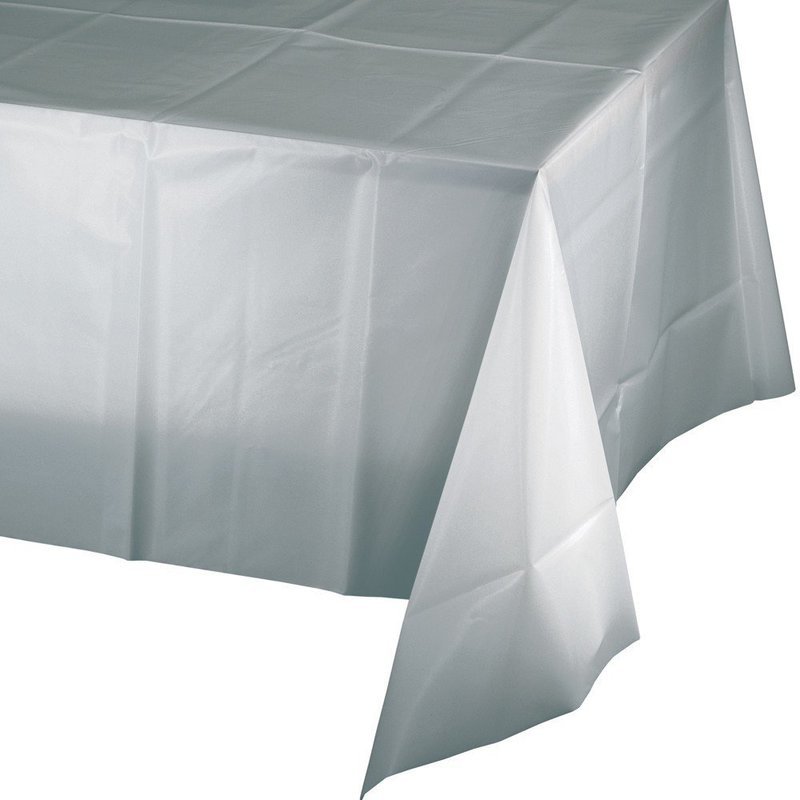 SHIMMERING SILVER SQUARE LPLASTIC TABLE COVER