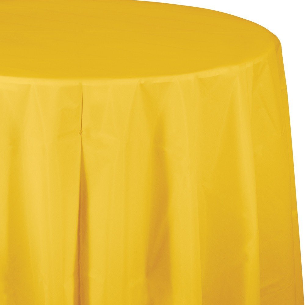 SCHOOL BUS YELLOW PLASTIC ROUND TABLE COVER 