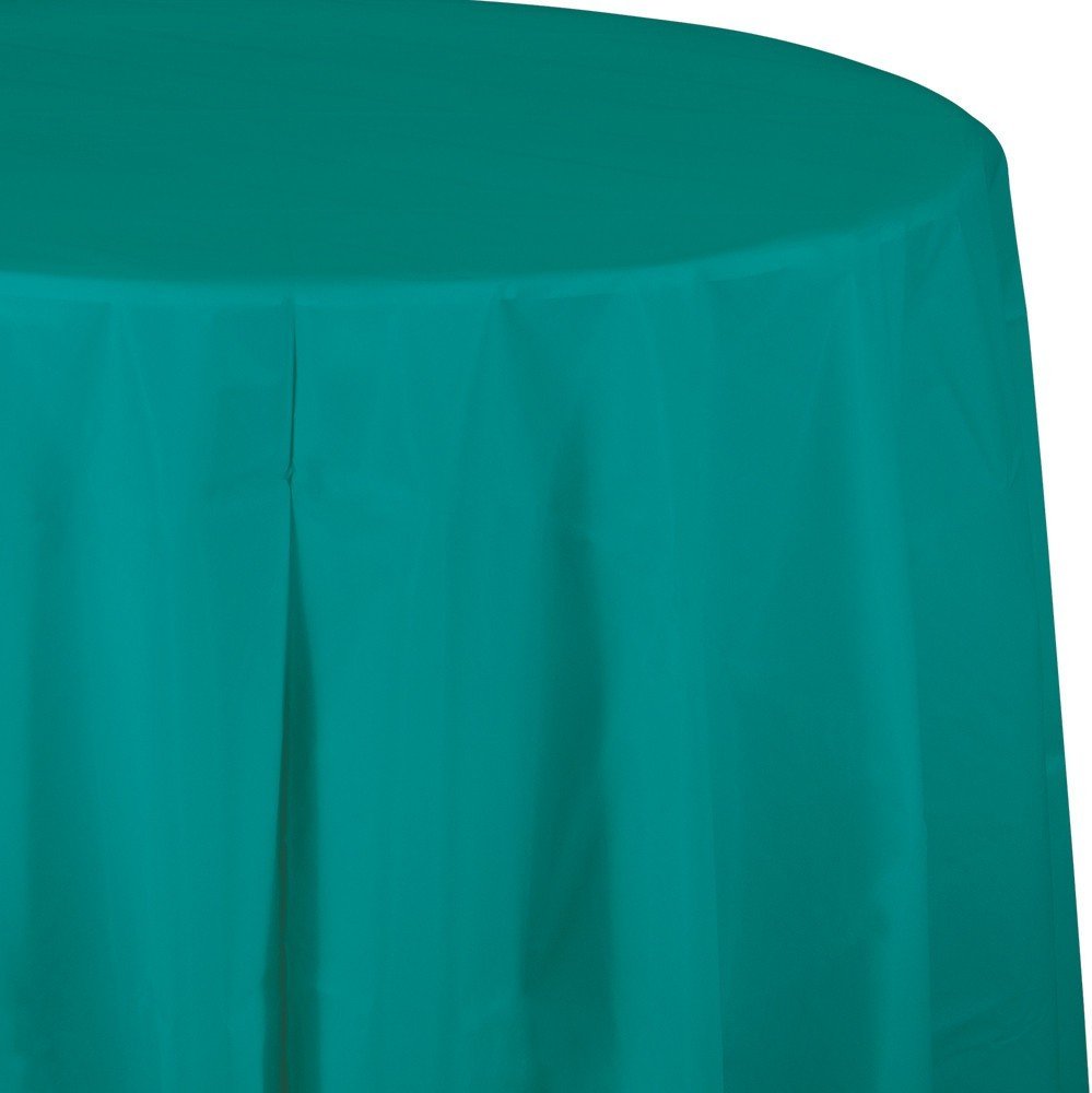 TROPICAL TEAL ROUND PLASTIC TABLE COVER