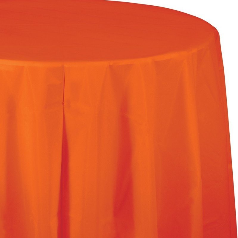 SUNKISSED ORANGE ROUND PLASTIC TABLE COVER