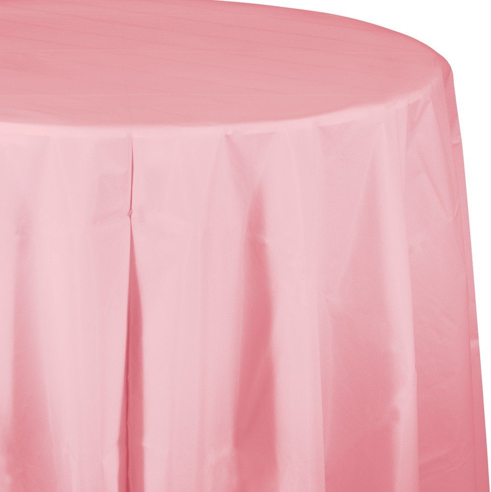 CLASSIC PINK ROUND PLASTIC TABLE COVER