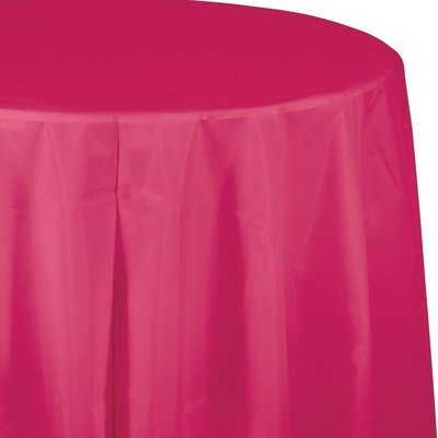 HOT MEGENTA ROUND PLASTIC TABLE COVER