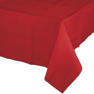 CLASSIC RED SQUARE LINED PLASTIC TABLECOVER