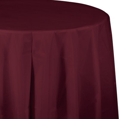BURGANDY ROUND PLASTIC TABLE COVER