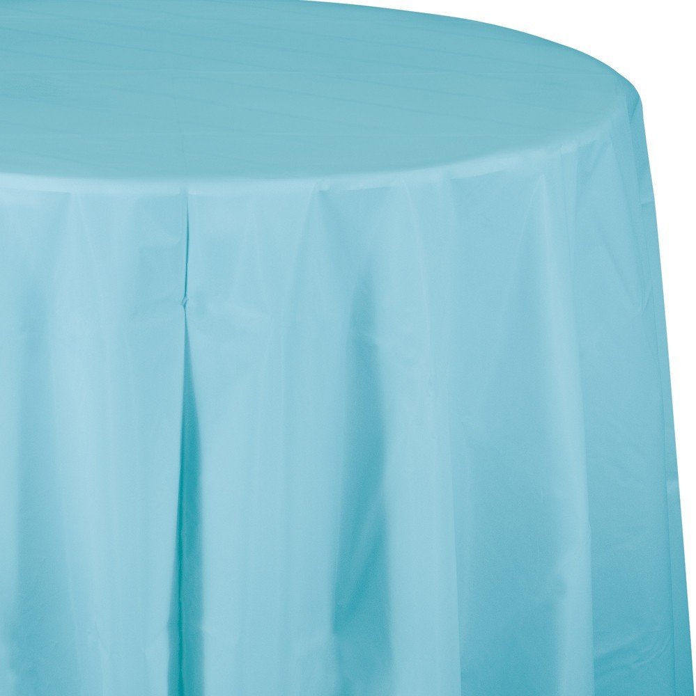 PASTEL BLUE ROUND PLASTIC TABLE COVER