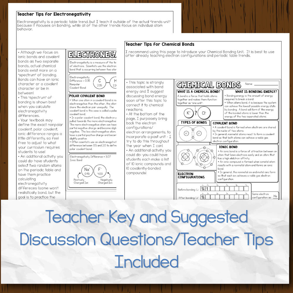 Chemical bonds worksheet answer key