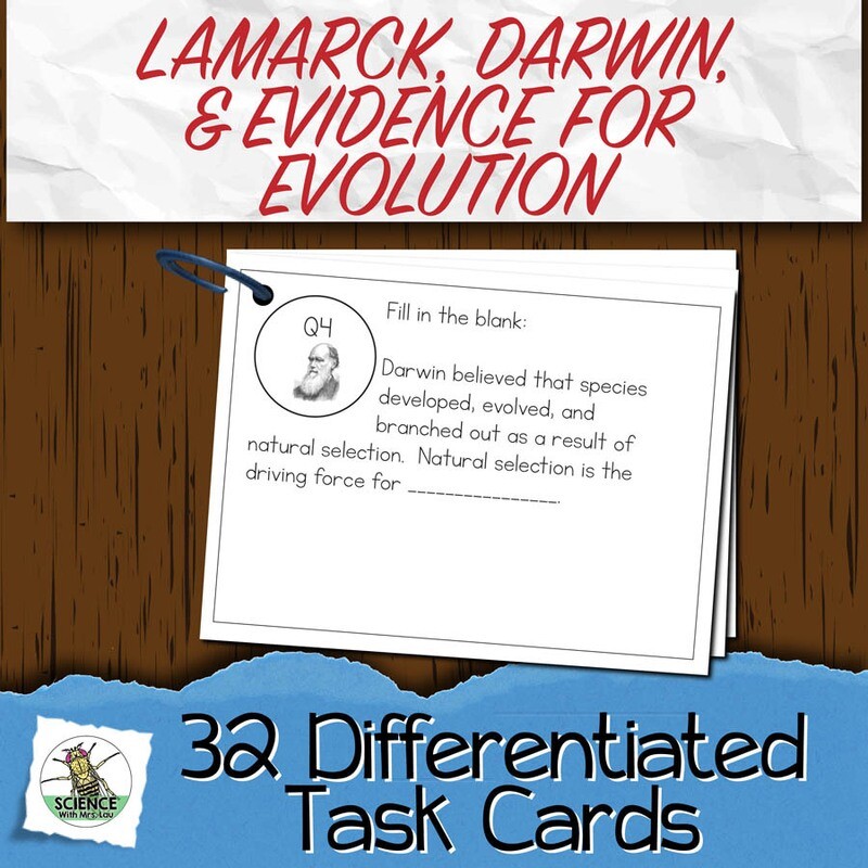 Lamarck, Darwin, and Evidence Task Cards