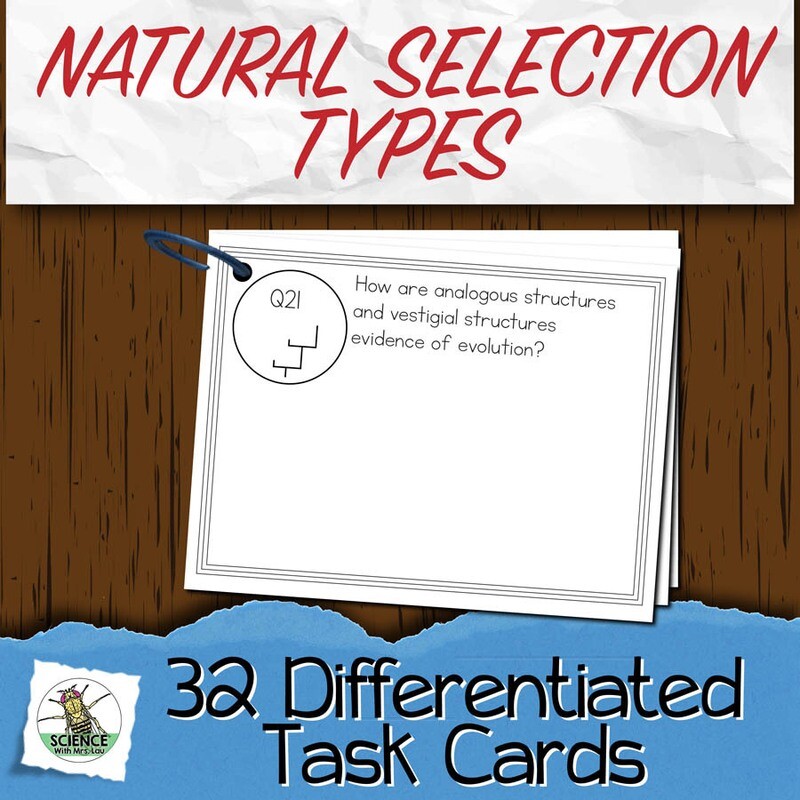 Natural Selection Types and Sexual Selection Task Cards