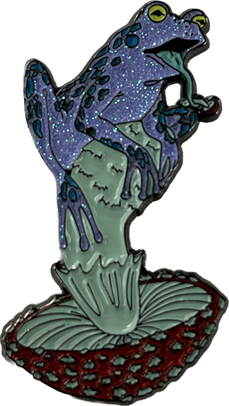 Purple frog mushroom pin