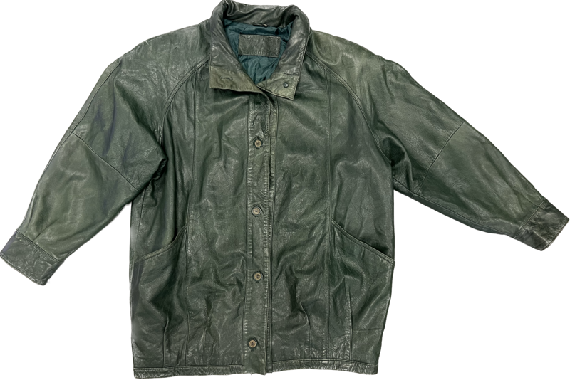 JACQUELINE FERRAR GREEN GENUINE LEATHER JACKET