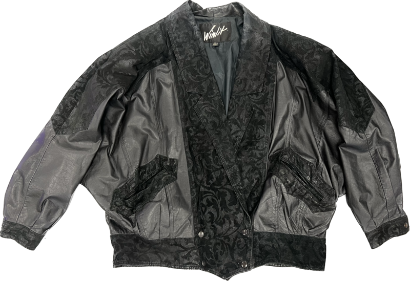 WINLIT LACE PRINT GENUINE LEATHER JACKET