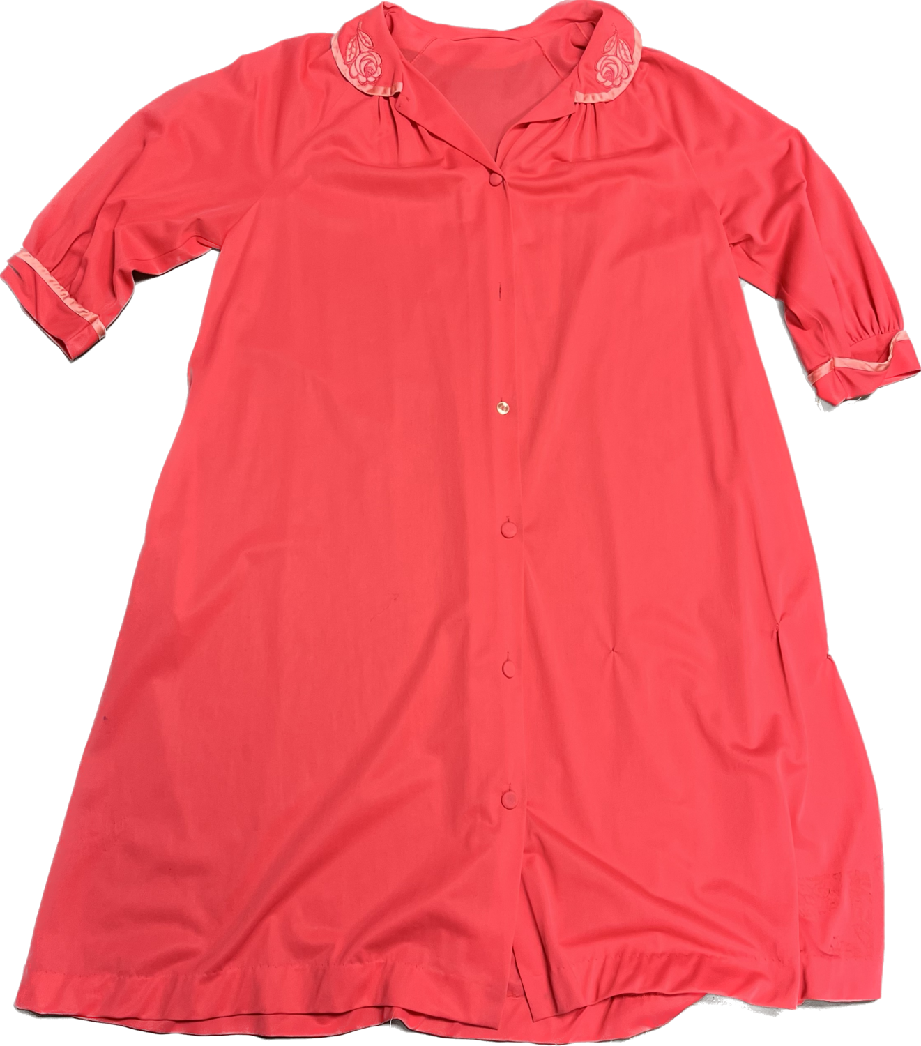 HOT PINK NIGHTGOWN WITH FLOWER ACCENTS ON COLLAR
