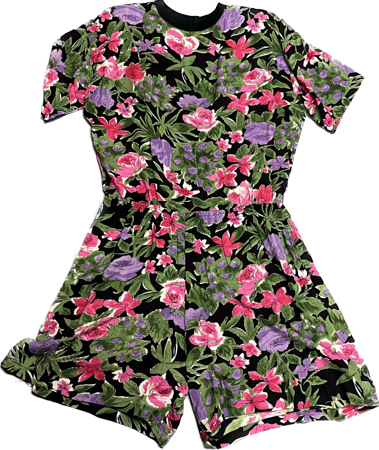 S ROBERTS DARK FLORAL ROMPER WITH BEADED ACCENTS