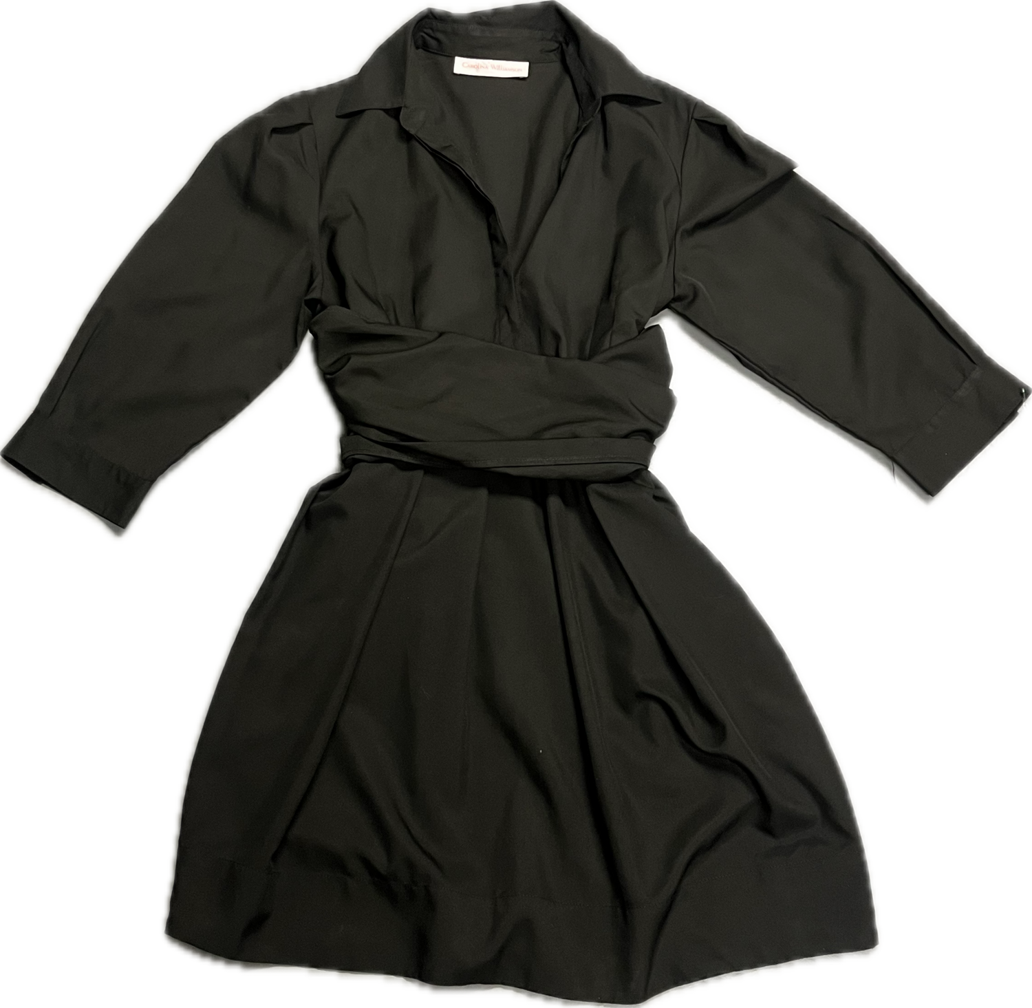 CAROLINA WILLIAMSON BLACK LONG SLEEVE DRESS WITH BLACK TWIST WAIST ACCENT