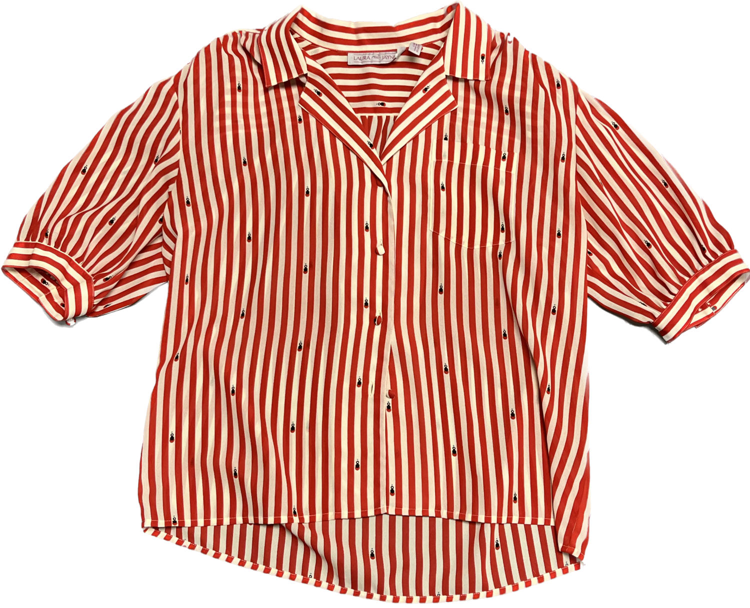 LAURA AND JAYNE RED AND WHITE STRIPED SHORT SLEEVE BUTTON DOWN TOP