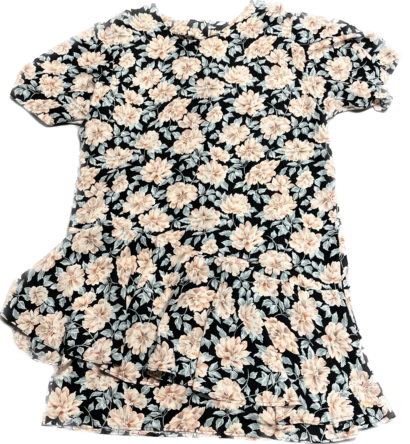 ASYMMETRICAL FLORAL SHORT SLEEVE DRESS