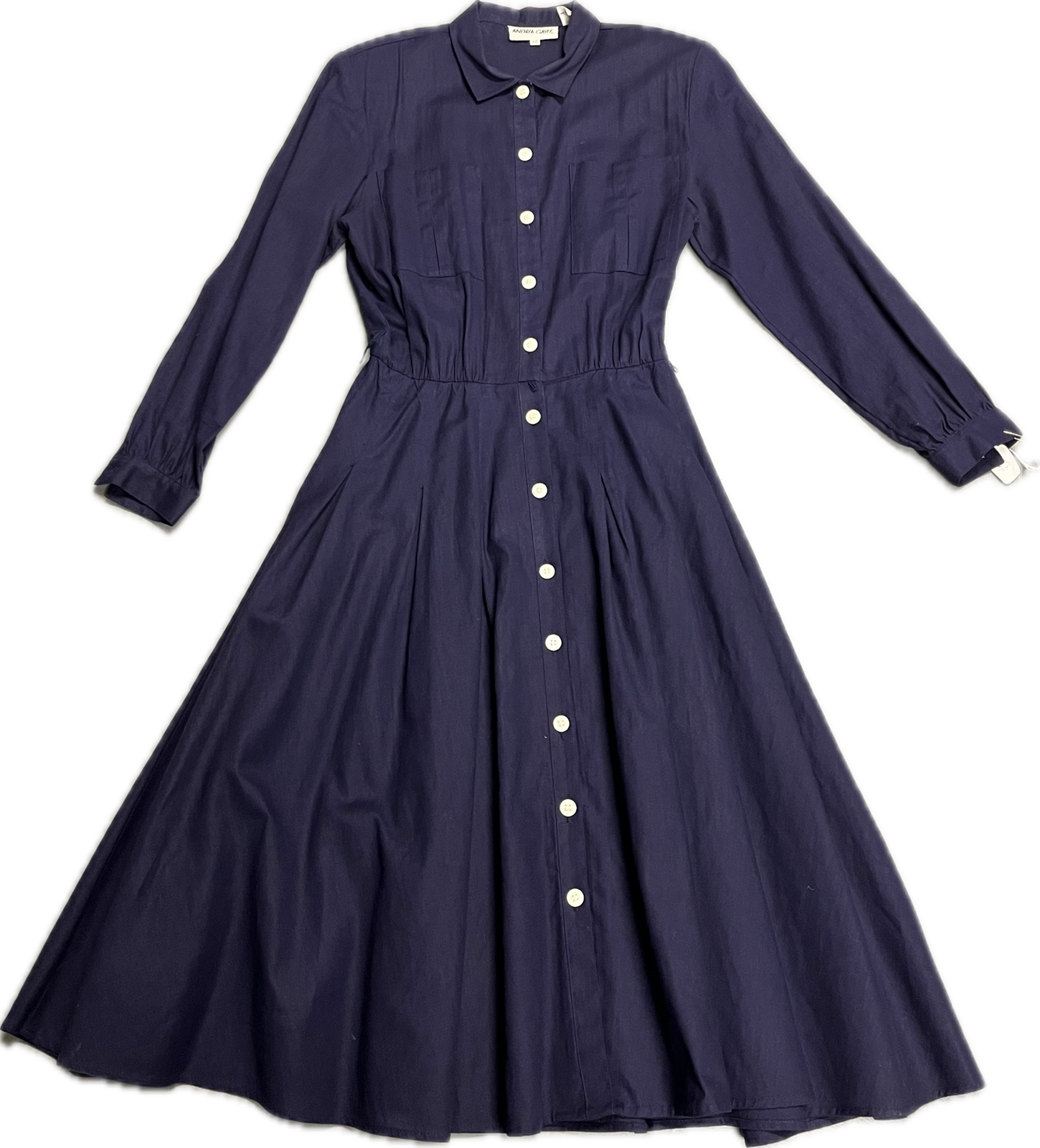 ANDREA GAYLE NAVY LONG SLEEVE BUTTON DOWN DRESS