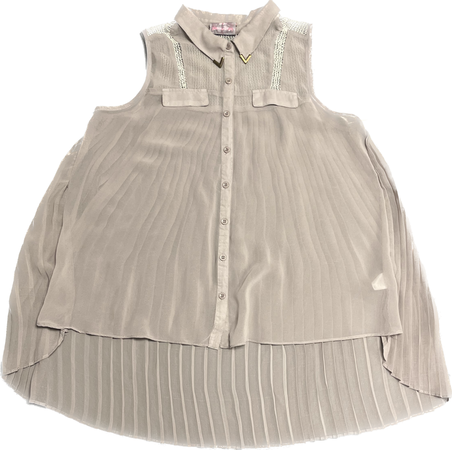 ROMEO &amp; JULIET COUTURE GRAY SLEEVELESS BUTTON DOWN WITH BRASS COLLAR ACCENTS