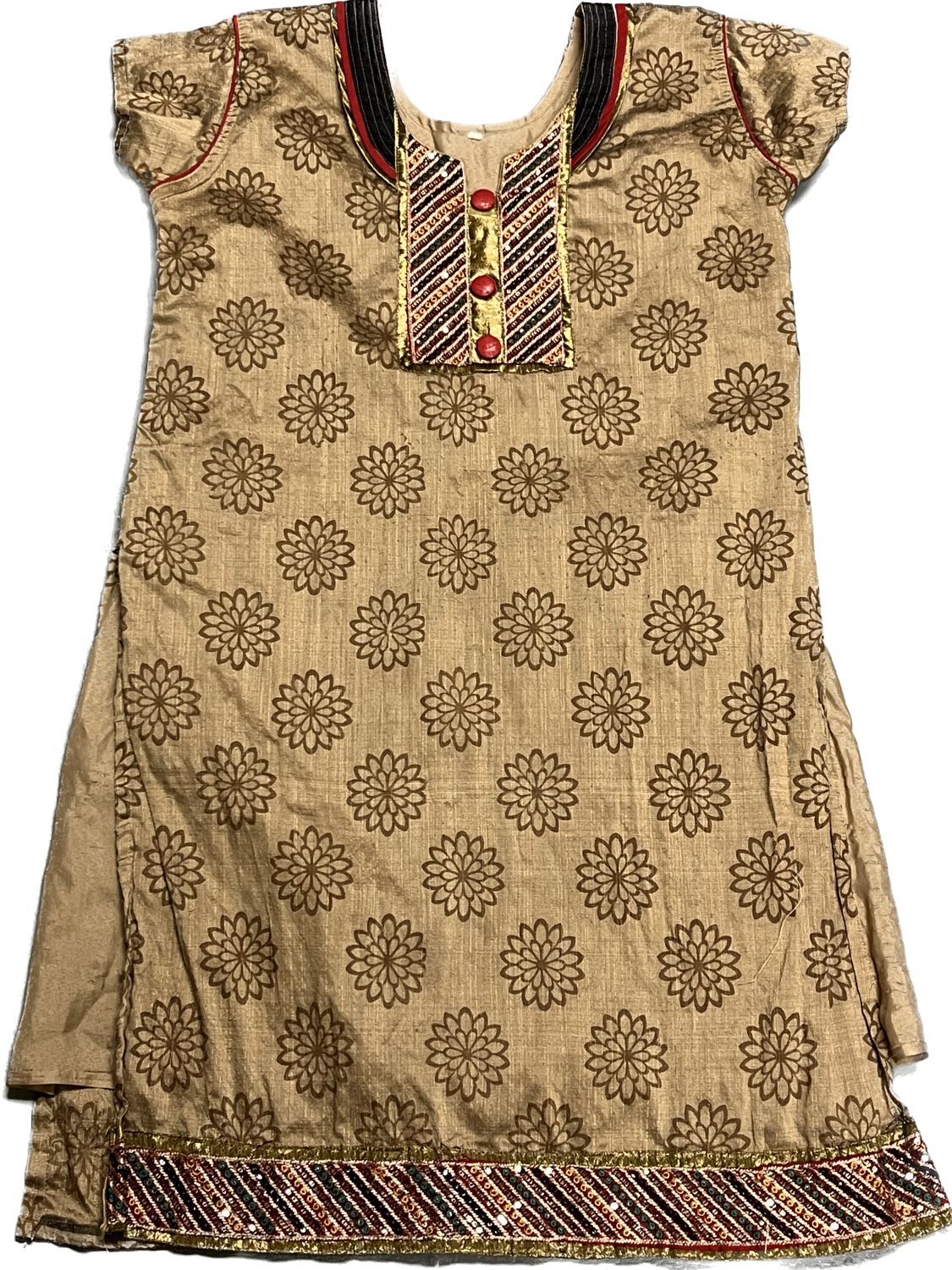 BROWN FLORAL DRESS WITH SEQUIN ACCENTS
